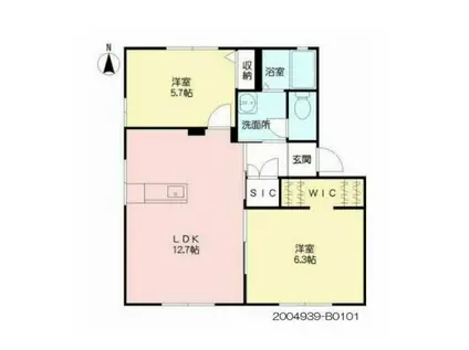 ディアス三川・B(2LDK/1階)の間取り写真