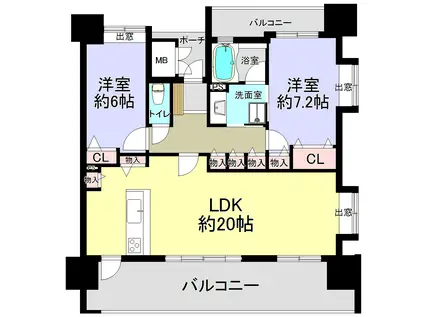 エイルマンション上荒田III(2LDK/13階)の間取り写真
