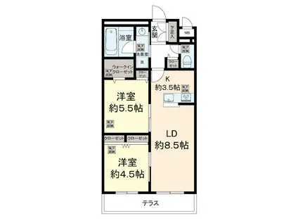 京王ラフィネ橋本テラス(2LDK/1階)の間取り写真