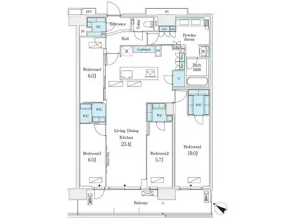 ロイヤルパークス有明(4LDK/15階)の間取り写真