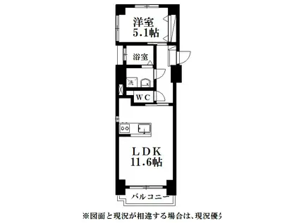 ルーヴル田町(1LDK/8階)の間取り写真