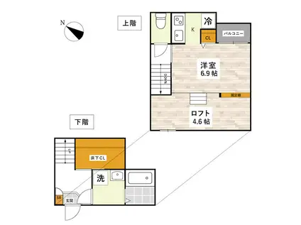 ADC菊池市役所通ベルヴィルI(1K/2階)の間取り写真