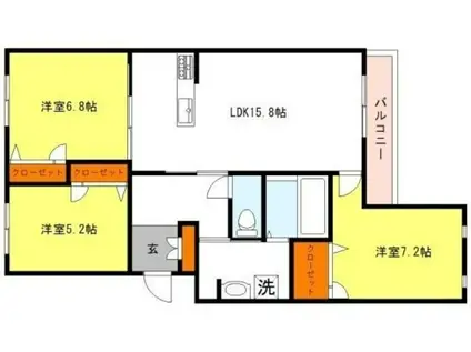 ジューンベリーガーデン北畠(3LDK/3階)の間取り写真