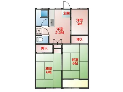 平田アパート(3K/2階)の間取り写真