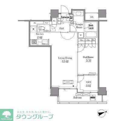 レジディアタワー目黒不動前(1SLDK/27階)の間取り写真