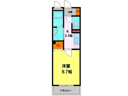 グラン・リーオ北伊丹II(1K/2階)の間取り写真