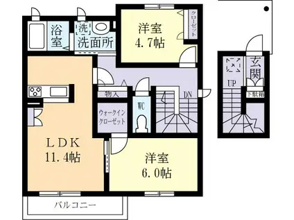 ETO-S E棟(2LDK/2階)の間取り写真