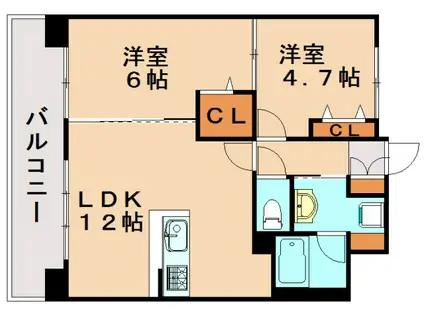 ホワイトアゲート博多(2LDK/9階)の間取り写真