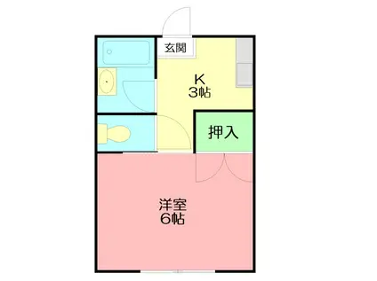 三笠ハイツC(1K/2階)の間取り写真