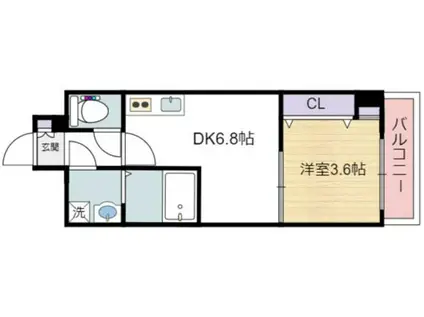 メルベージュ難波サウスⅢ(1DK/4階)の間取り写真