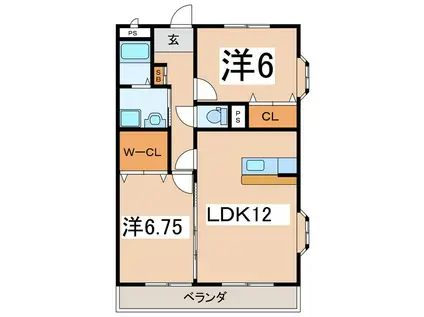 ヴェルデオット A(2LDK/2階)の間取り写真