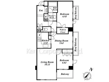 サンクタス元麻布(2LDK/3階)の間取り写真