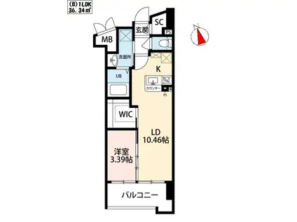 ウィングス西小倉(1LDK/8階)の間取り写真