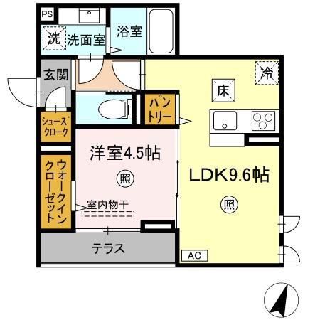 レーヴ・ウェル松代(1LDK/1階)の間取り写真
