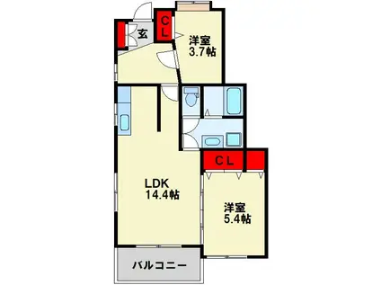 グランドステージI(2LDK/1階)の間取り写真