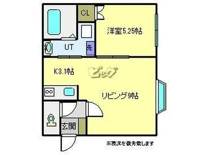 ルチェルナ東町II(1LDK/1階)の間取り写真