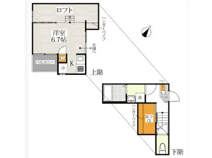 CB七里レフィノ(1K/2階)の間取り写真