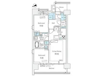 ジオ四谷荒木町(2LDK/11階)の間取り写真