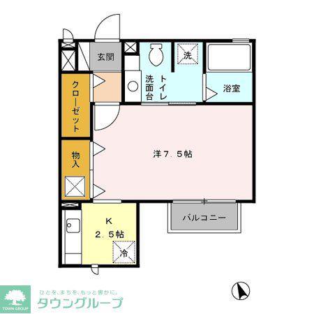 ヴィル・オランジュ UD D(1K/1階)の間取り写真