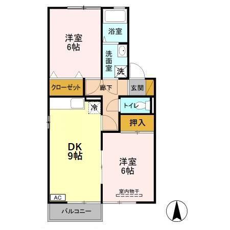 フラワーレジデンスソレイユD(2DK/2階)の間取り写真