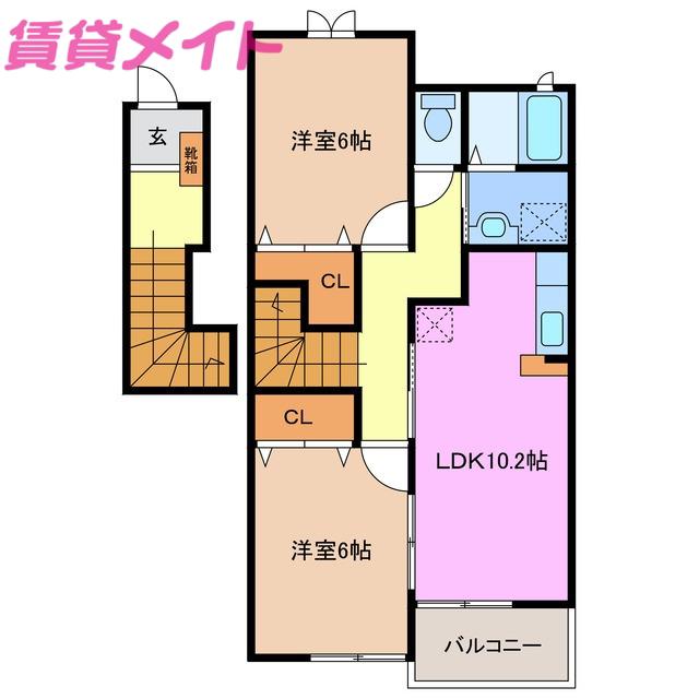 グランメゾンI(2LDK/2階)の間取り写真