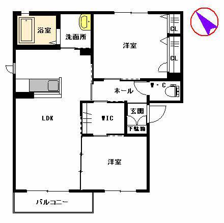 シャーメゾン谷町 A棟(2LDK/2階)の間取り写真