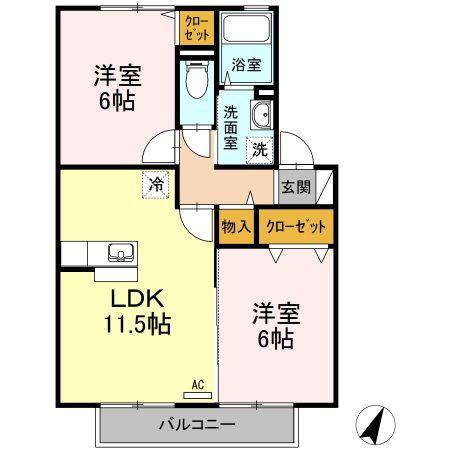 パラシオン(2LDK/2階)の間取り写真