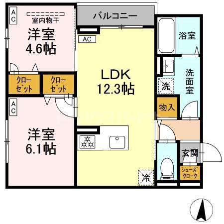 セレスティア柴又V(2LDK/3階)の間取り写真