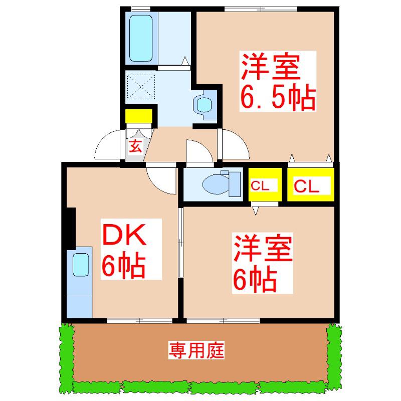 ウェルネス白銀(2DK/1階)の間取り写真