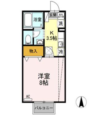 ロイヤルシャトーB棟(1K/1階)の間取り写真