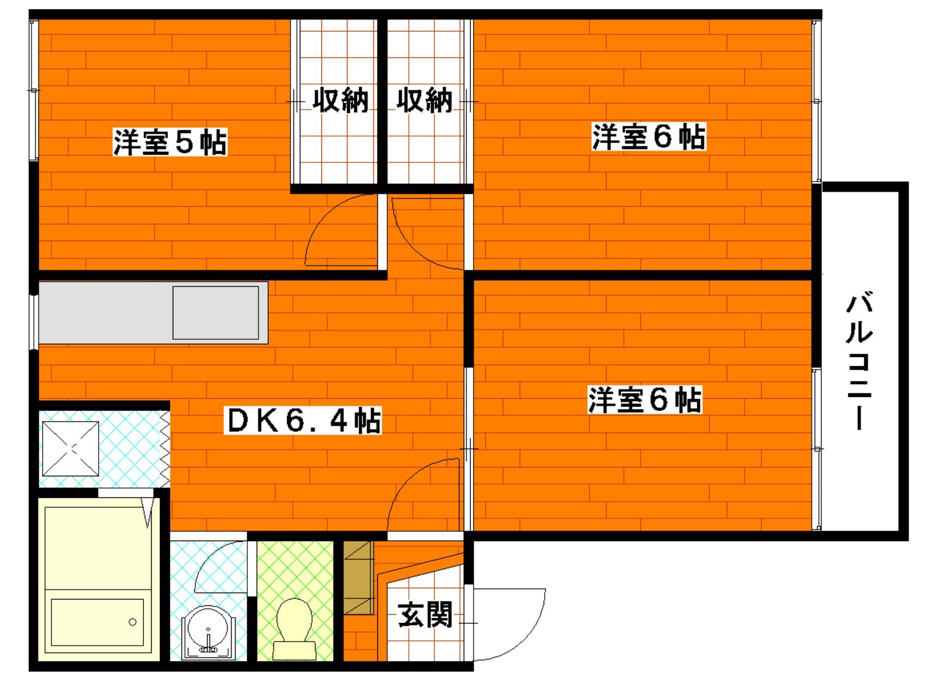 ベルメゾンC棟(3DK/1階)の間取り写真