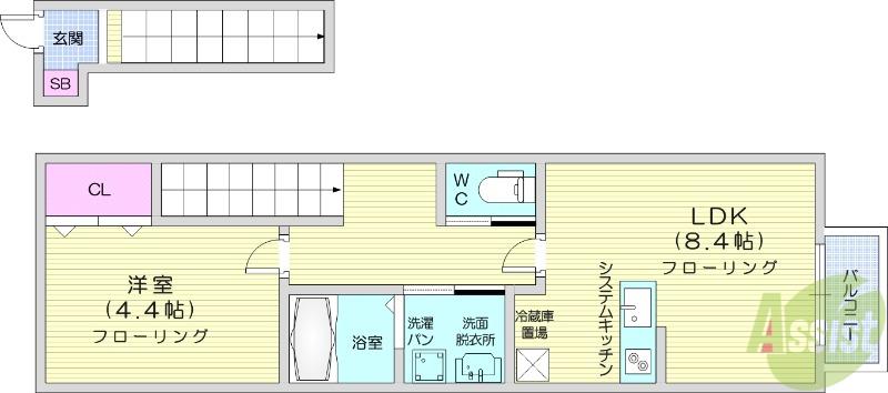 クラシア富沢(1LDK/2階)の間取り写真