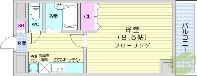 ブランドール宮町(1K/2階)の間取り写真