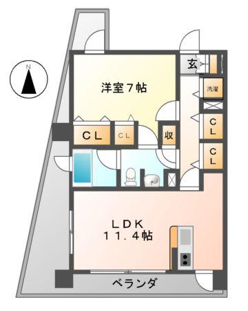 ヴァリエ東別院(1LDK/7階)の間取り写真