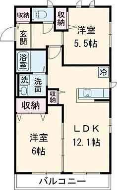 ソレイユ(2LDK/2階)の間取り写真