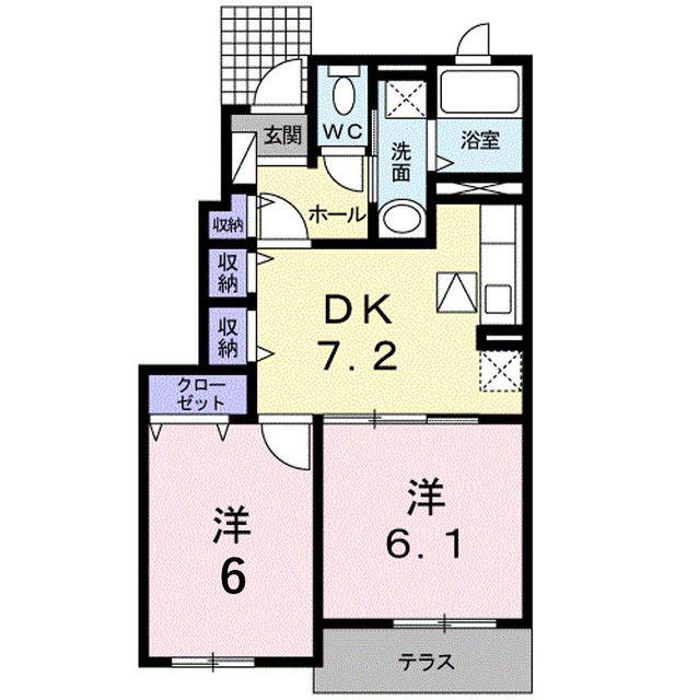 アルカンシェルB(2DK/1階)の間取り写真