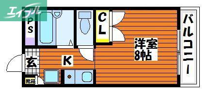 かずみね(1K/1階)の間取り写真