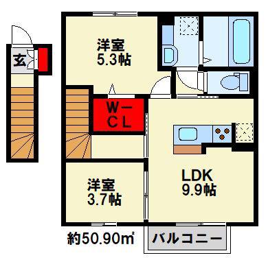 ARIETTA与原 B棟(2LDK/2階)の間取り写真