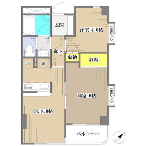 第1フルールド花崎(2DK/3階)の間取り写真
