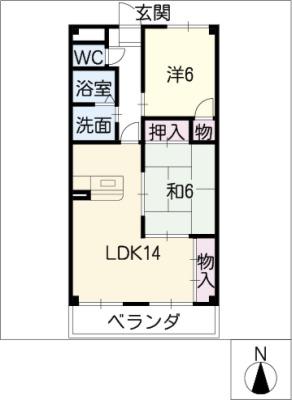 ロイヤルヒルズ山代参番館(2LDK/2階)の間取り写真