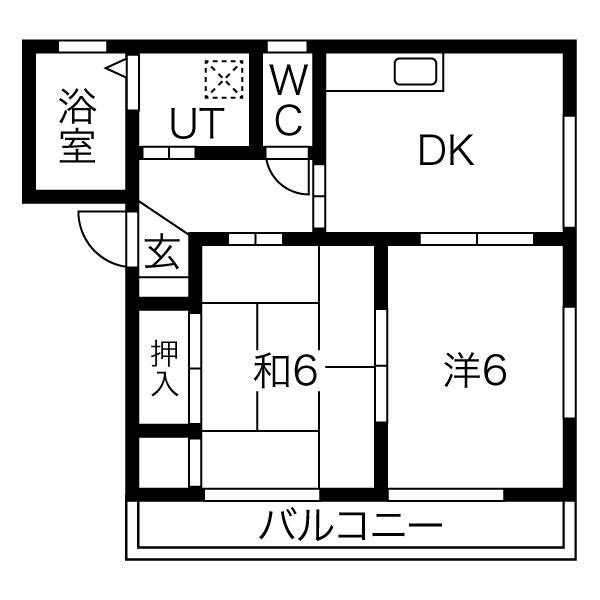 リビング六甲ウエストA(2DK/2階)の間取り写真