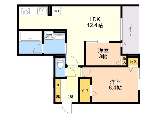 サニーサイド箱崎(2LDK/2階)の間取り写真