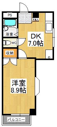 フォレスト大元(1DK/2階)の間取り写真