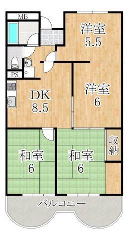 ハイツ八木(4DK/4階)の間取り写真