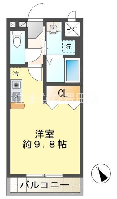 ヴィラ原山 南館(ワンルーム/1階)の間取り写真