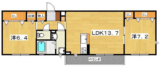 フルールシャーメゾン(2LDK/2階)の間取り写真