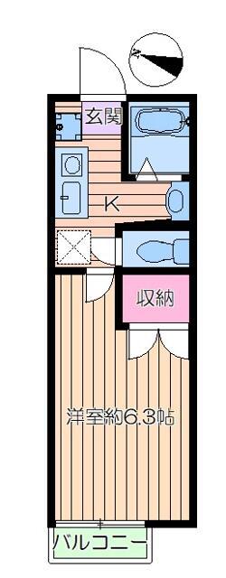 サンプレイス(1K/2階)の間取り写真