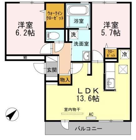 アヴニール西福原(2LDK/1階)の間取り写真