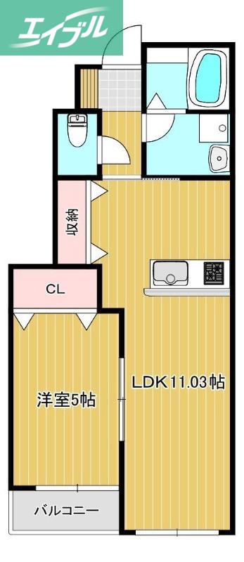 アイタウン庭瀬D棟(1LDK/1階)の間取り写真