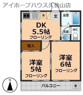 コーポさつき(2DK/1階)の間取り写真